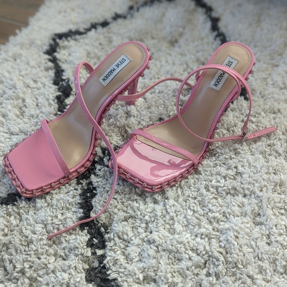 steve madden zelle pink high heels with rhinestones